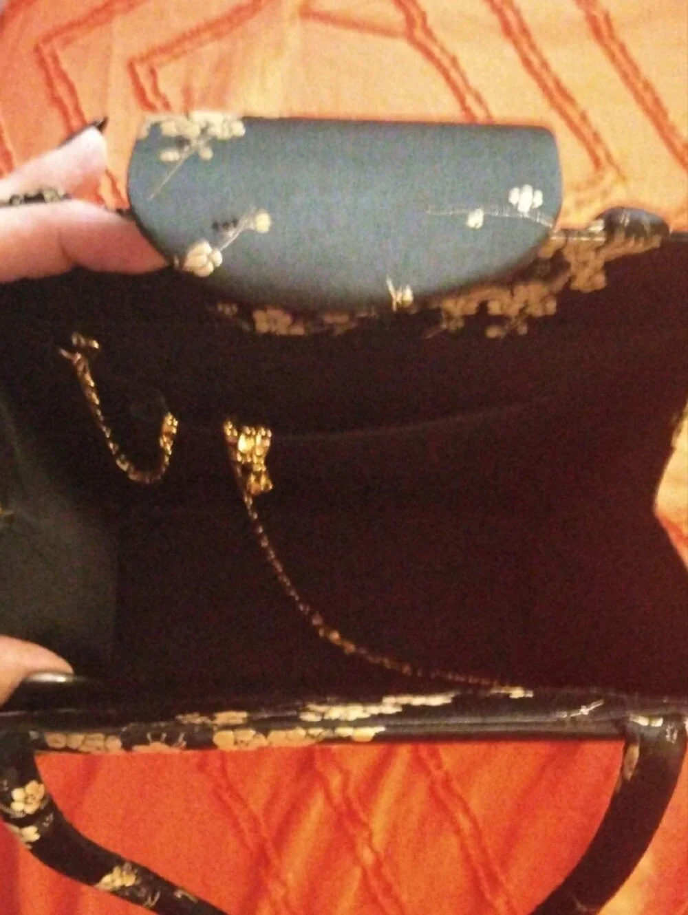 Black Floral Evening Handbag - Elegant Asian-Inspired Design